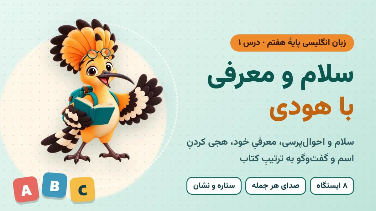 تصویر بازی سلام و معرفی با هودی — زبان هفتم، درس ۱